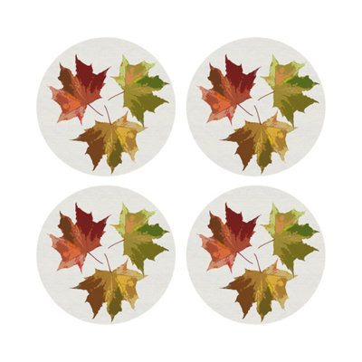 Autumn Leaves Vegan Leather Round Pebble Placemat