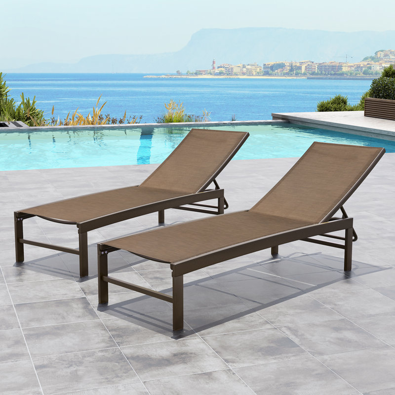 Ensemble de chaise longue inclinable réglable en métal Antrea, Filet brun / cadre brun