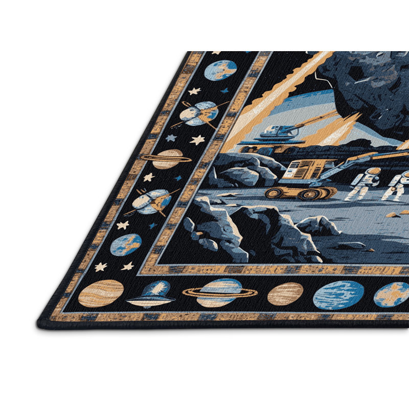 Machine Washable Space Grey Area Rug, Rectangulaire 3 pi x 5 pi