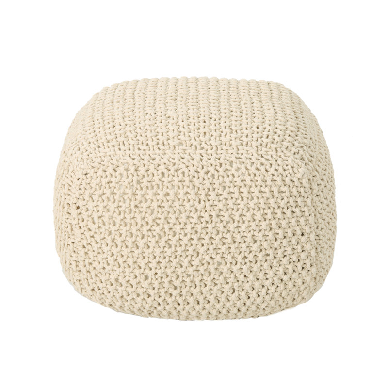 Corin 20.5" Wide Cotton Knit Square Pouf, Beige