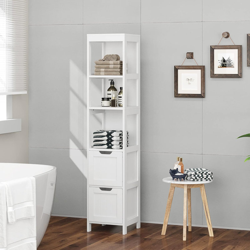 Bridgeview 57" Freestanding Bathroom Storage Cabinet with 2 Drawers & 3 Open Shelves, Waterproof , White