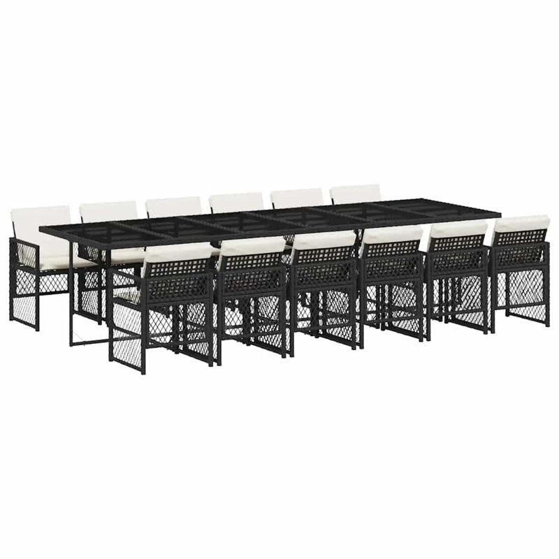 Patio Dining Set Table,, Cream White, 73cm H x 330cm W x 106cm D, Black