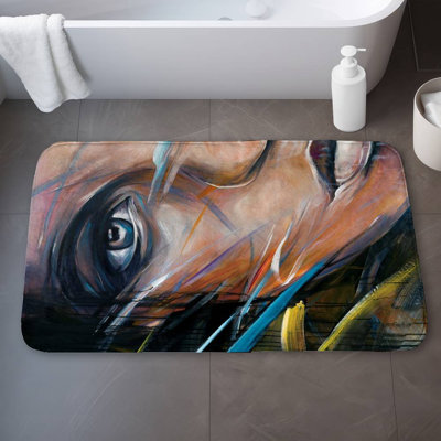 Colorful woman face Bath Mat with Non-Slip Backing - Quick Dry Memory Foam Bathroom Rug - Absorbent - Modern Plush Spa-Style - Machine Washable