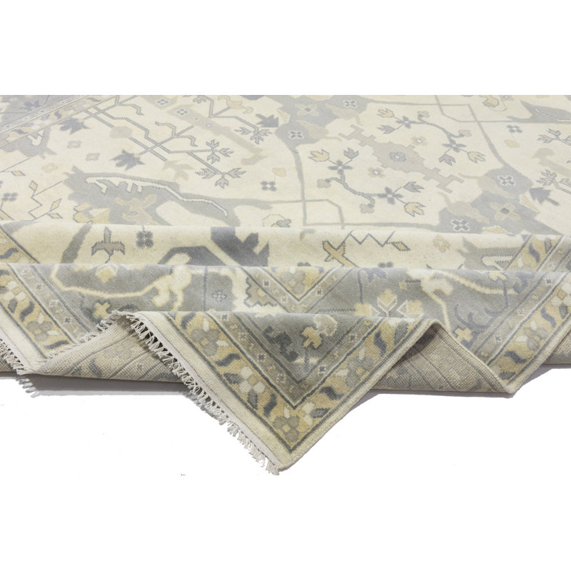 Tapis gris floral en laine noué à la main 15 pi 2 po x 12 pi Floral