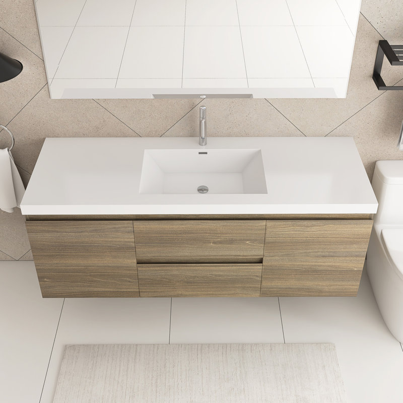 Oxce 60'' Single Bathroom Vanity with Resin Top, Ash Gray