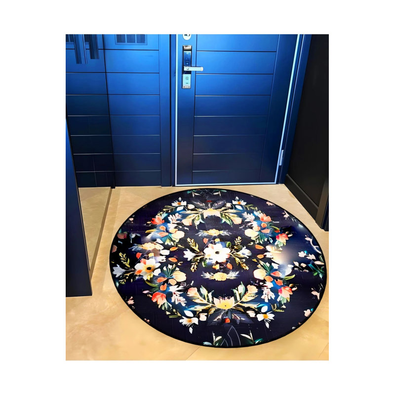 Multicolored Floral Pattern Woven Base Modern Decorative Carpet, Round 5'