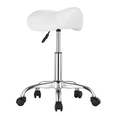 Saddle Stool Swivel Stool with Wheels PU Leather Height Adjustable Black by Wrought Studio