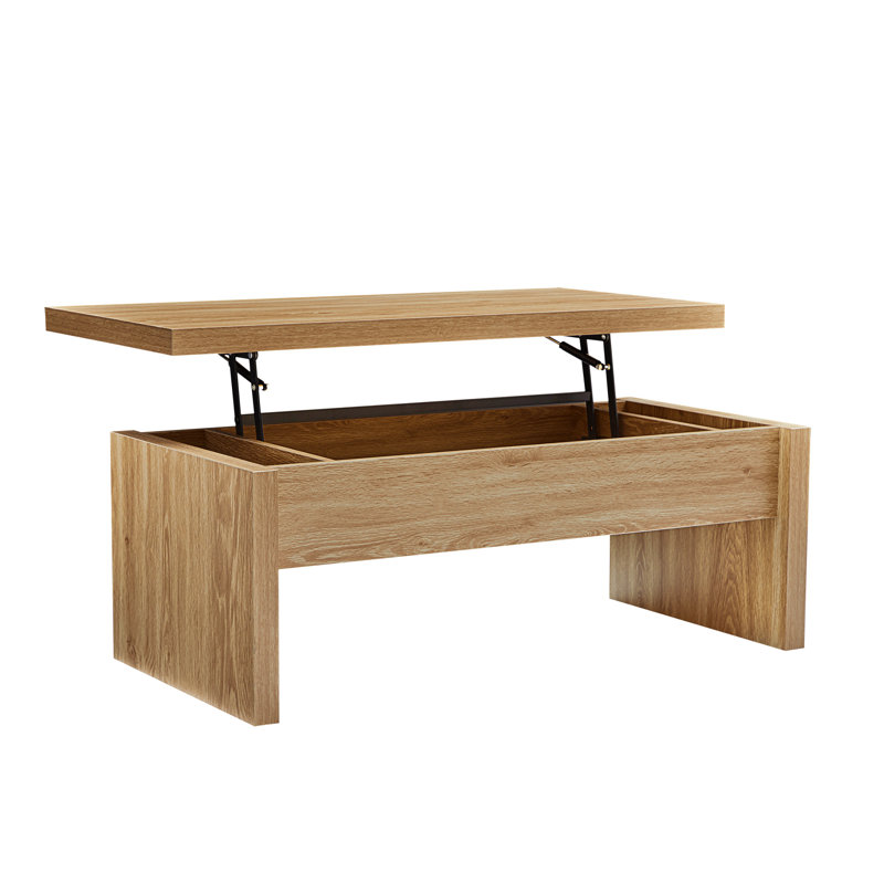 Table basse à plateau relevable avec rangement, Naturel