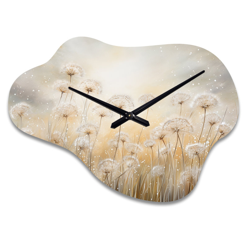 Horloge murale en métal beige Cassista Dandelion Field Breeze, Grand