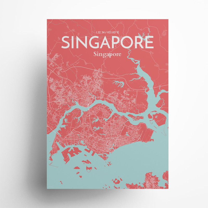 Singapore City Map In Maritime - No Frame Print, 27.6cm H x 19.7cm W x 0.05cm D