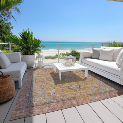 Machine Washable Indoor/Outdoor Claudian ACN1651 Gold Rug