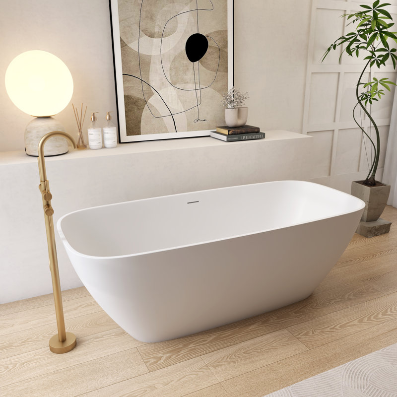 66.93"X 29.94"Solid Surface Bathtub, Freestanding Soaking Bathtub, White