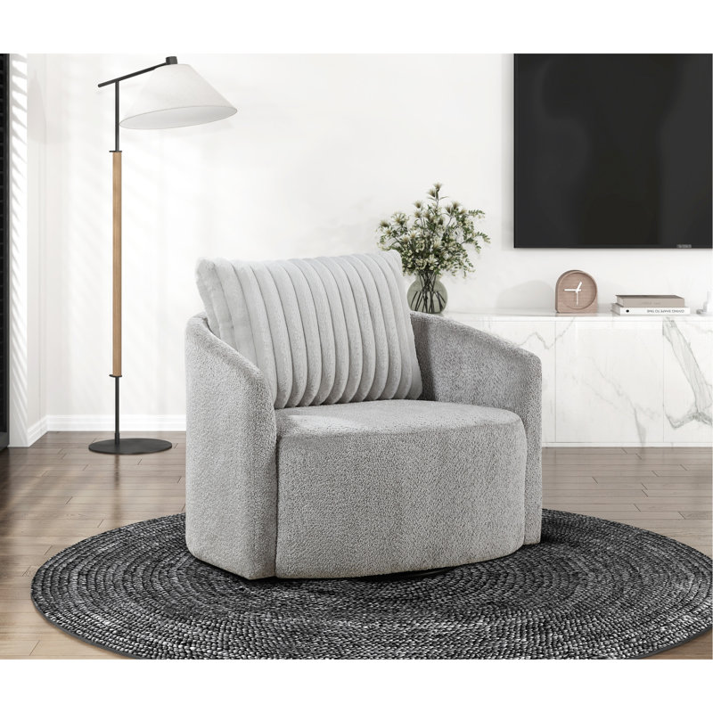 Chaise pivotante en gris doux avec tissu chenille et base rembourrée en mousse haute