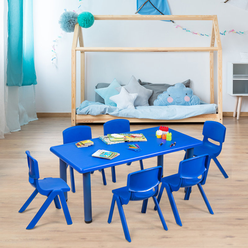 Ensemble de table et de chaises pour enfants 7 pièces Ousley, Bleu