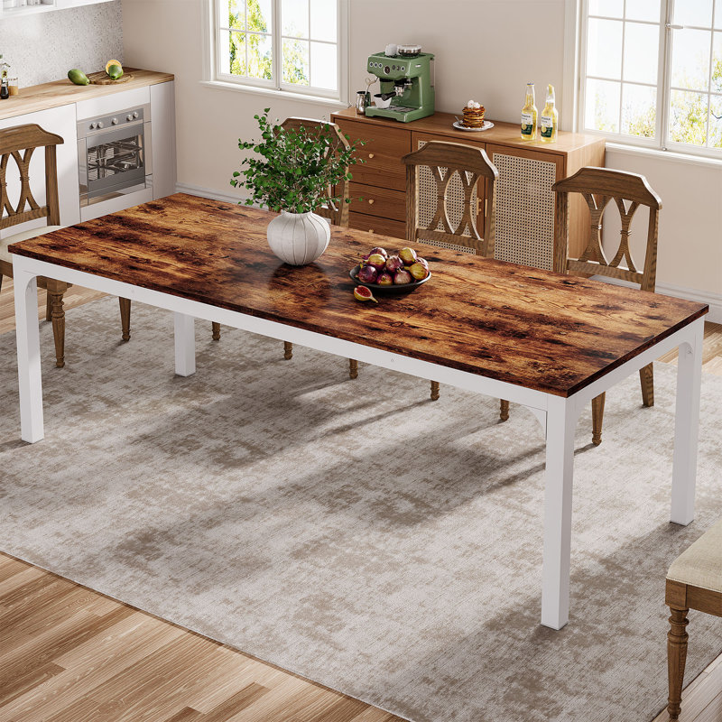 Lamekia Metal Base Dining Table, Rustic Brown, White