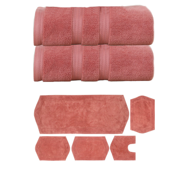 Ensemble de serviettes de bain 2 pièces et 5 tapis de bain 5 pièces Bryd Collection (ensemble de 7), Corail
