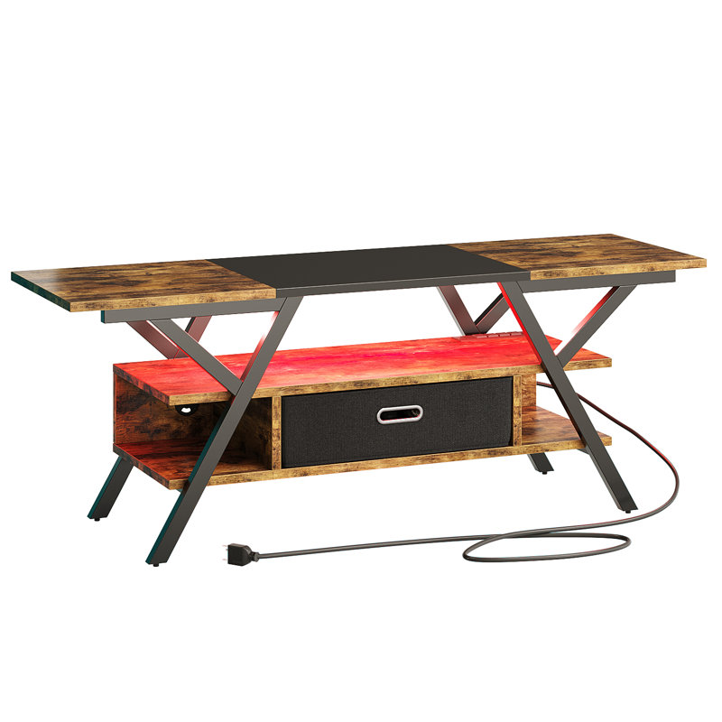 Brisna 55" TV Stand, Modern Entertainment Center with Power Outlets LED and Drawer, Rustic Brown/Black