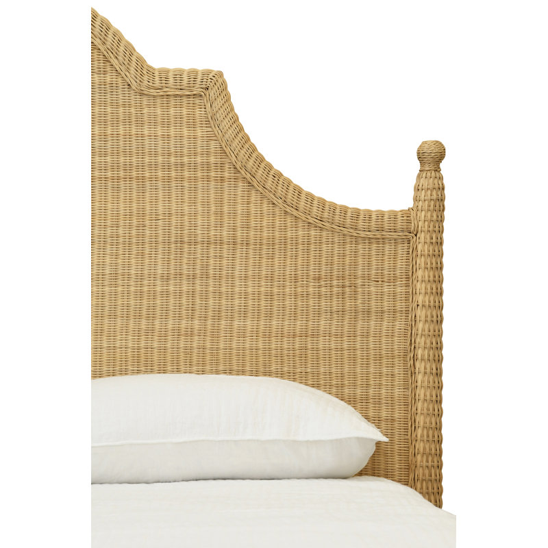 Bed Frame with Arched Headboard, Side Rails, and Footboard in Rattan with Wood Feet, King