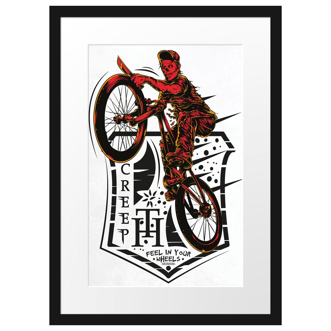 Gerahmtes Poster Creepy Biker White