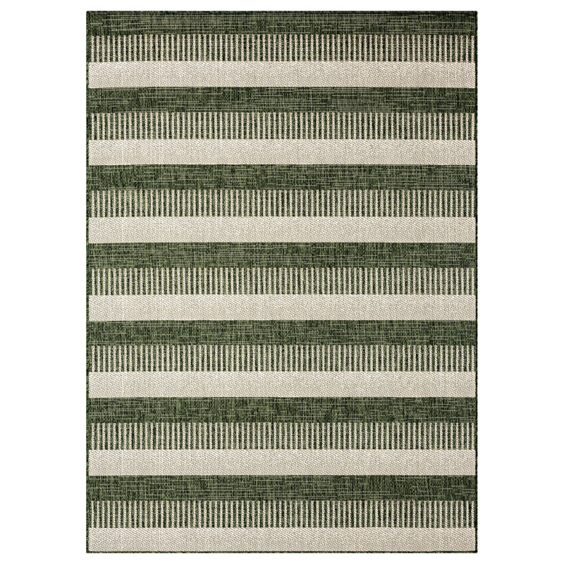Tapis rayé vert clair / ivoire intérieur / extérieur Nicole Miller, Rectangle 5 pi 2 po x 7 pi 2 po