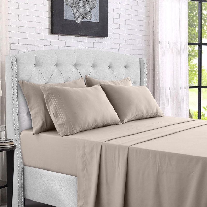 Ensemble de literie en microfibre 1800 Series, Taupe, Ensemble de draps pour très grand lit californien