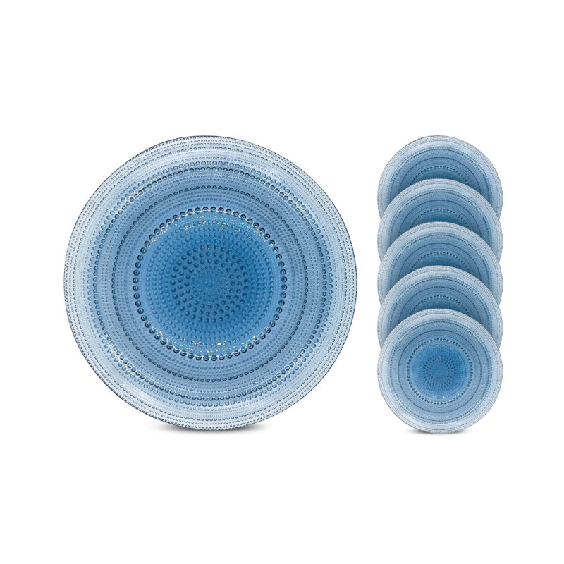 6 Pc Blue Hobnail Plate Set