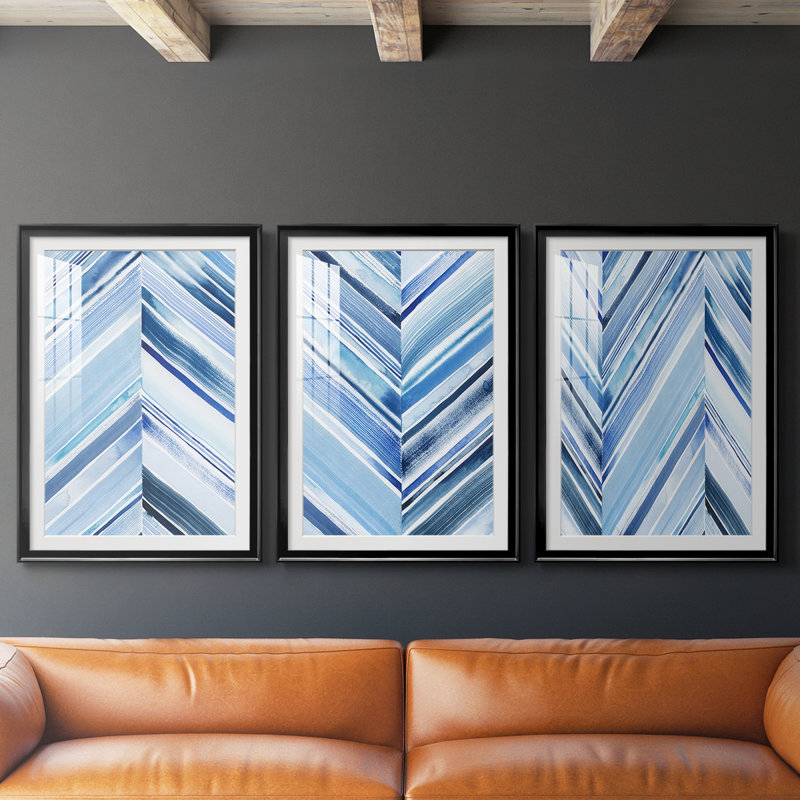 Vagues à crête ondulée I - Impression encadrée sur mesure de qualité supérieure mate - 3 pièces, Noir, H 21 po x l 30 po