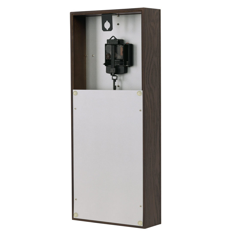 Reid Modern & Contemporary Wall Clock, Satin Espresso Wood Case with Machined Steel Back Panel and Rectangular Pendulum