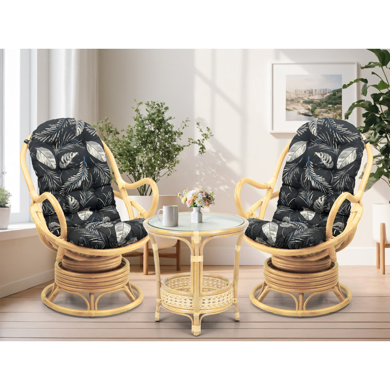 Fauteuil d'appoint pivotant en rotin Melbourne, Black Leaf, Doré