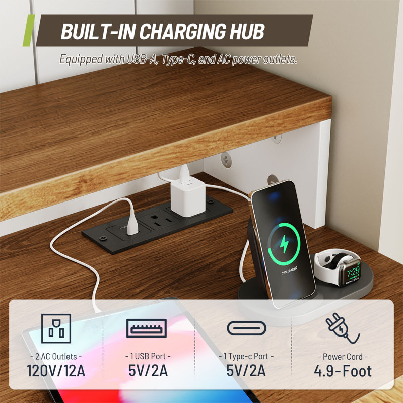 L-Shaped Desk With RGB Lighting & Power Outlets, Home Office Computer Desk With Drawers and Lift-Top Design