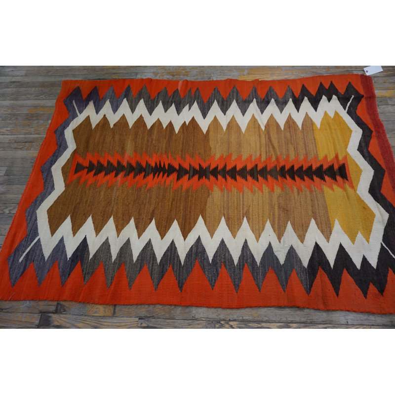 Tribal Geometric Antique Flatweave Native American Wool Navajo Rug