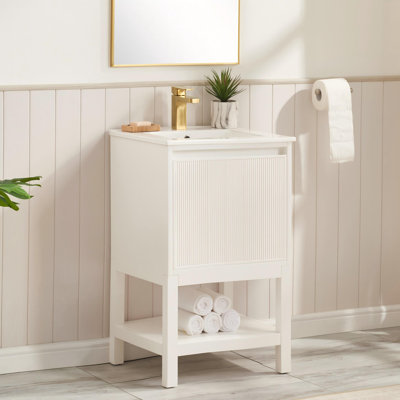20" Solid Wood Freestanding Bathroom Vanity With Integrated Ceramic Sink, Adjustable Shelf, Pre-Assembled Small Space Vanity