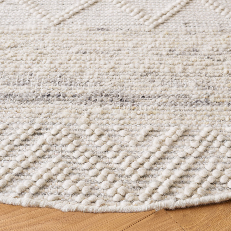 Ardo Hand Woven Wool/Cotton Rug in Ivory/Gray, Round 6'