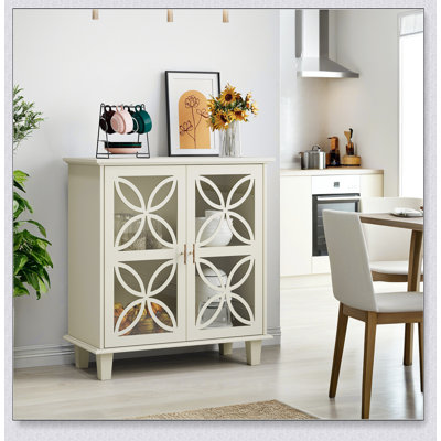 Buffet rétro moderne avec portes en verre trempé et rangement spacieux, parfait pour une organisation élégante à la maison