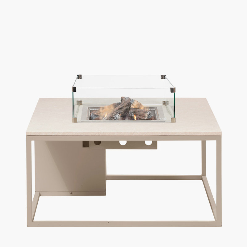 Himanshu Round Douglas Fir Wood Propane Smokeless Fire Pit Table with Hidden Fuel Tank, Sandy Beige