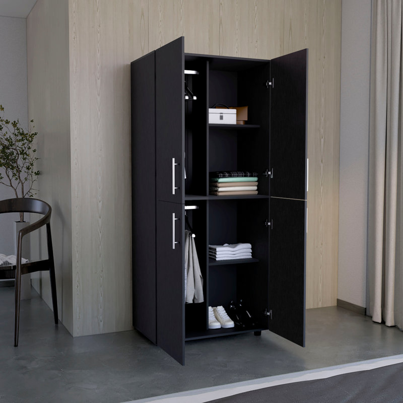 Armoire armoire H 70 po, portes doubles, 6 tablettes, 2 tiges de suspension, Noir