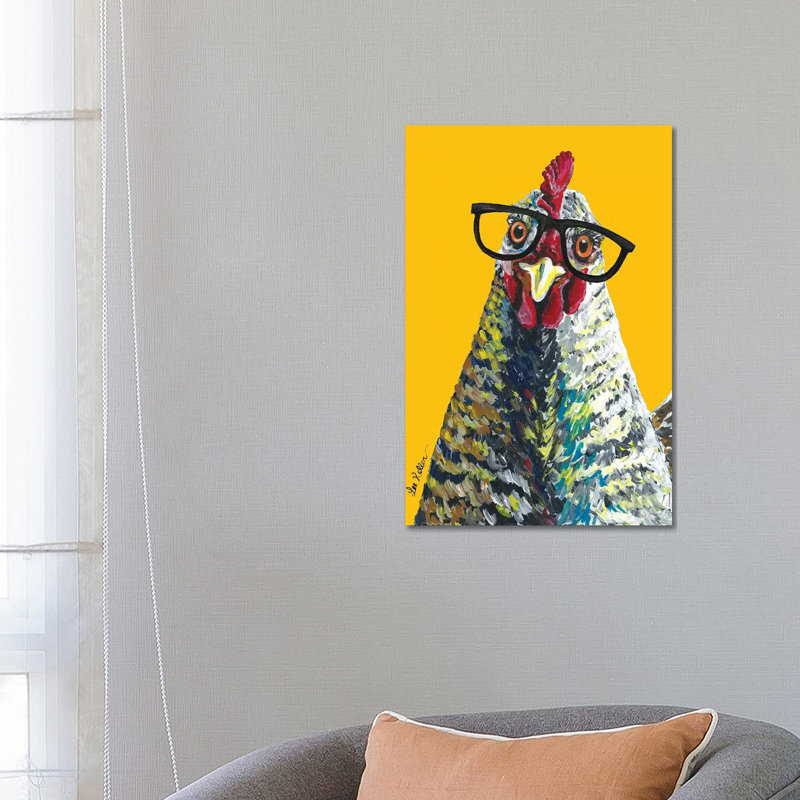 Chicken Willimina Glasses On Yellow - Wrapped Canvas Print, 66.04 cm H x 45.72 cm W x 1.91 cm D