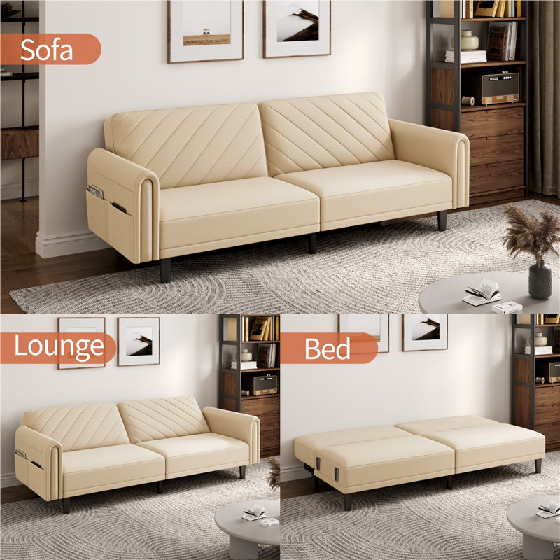 3-Seater Sofa Bed With Adjustable Backrest, Beige