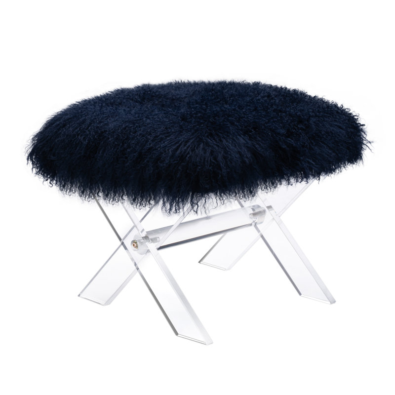 Repose-pieds standard carré de 20,1 po Lindola, Peau de mouton bleu marine