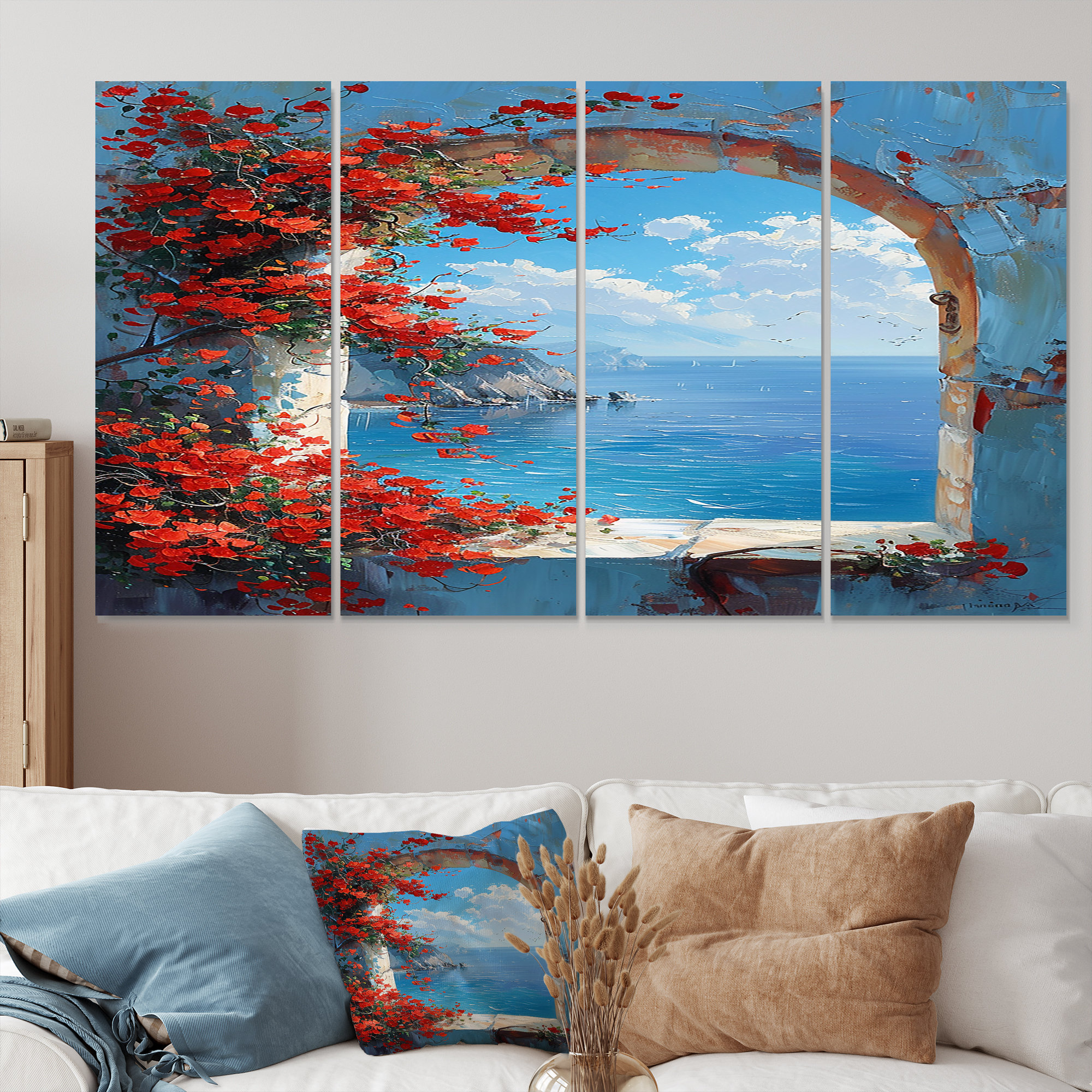 Beachcrest Home Red Flowers Window View At The Blue Ocean Horizon ...