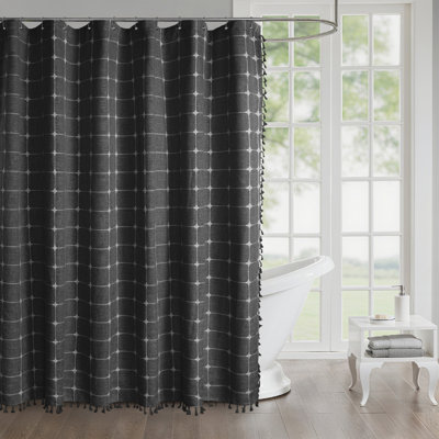 Rideau de douche géométrique à motif géométrique en lin avec crochets Boho