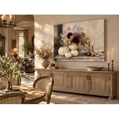 «Silver Leaves» citrouille rassemblant des fleurs et des citrouilles sur toile