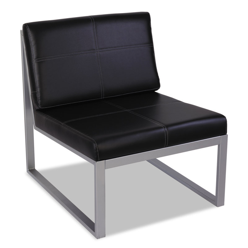 Black Leather Armless Chair with Silver Metal Frame