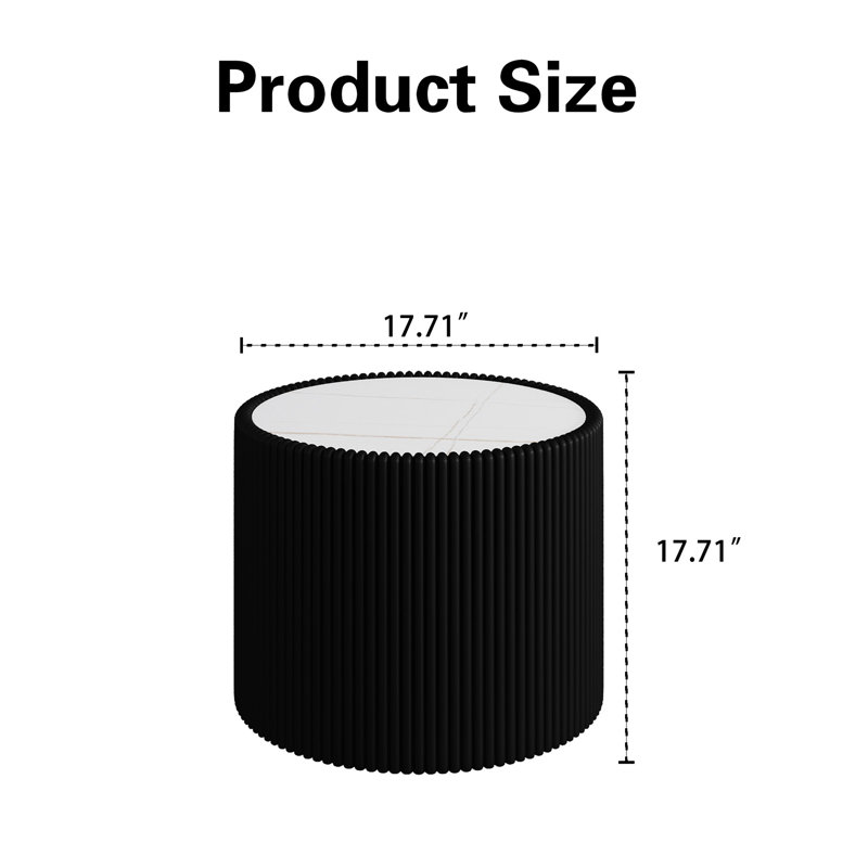 Élégante table de bout cylindrique avec des textures de bureau uniques pour le chevet, table basse en cuir blanc et or fritté avec dessus en pierre, salon idéal, sans assemblage