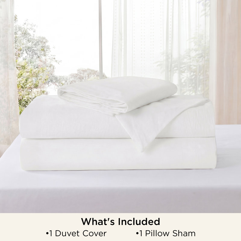Bedsure 100% Washed Cotton Duvet Cover Full Set -  Minimalist Cotton Beding Set For All Season（set of 3）, Natural White