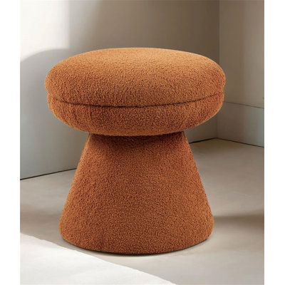 Contemporary 1Pc Round Top Accent Stool Teddy Fabric Pedestal Base Mushroom Shape Design Saddle Brown Primary Living Room