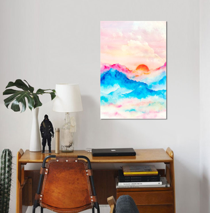 «Sunset II», reproduction d'aquarelle sur toile tendue, H 26 po x l 18 po x P 1,5 po, Pas de tapis, Toile tendue
