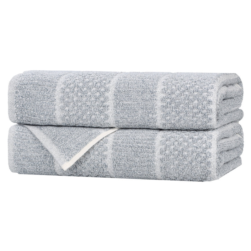 Naples Viscose Cotton Blend Medium Weight Textured Checkered and Ribbed Bath Towels, Denim Blue