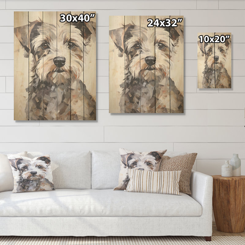 Yorkshire Terrier, portrait curieux - chien, art mural sur bois de pin naturel, H 32 po x l 24 po