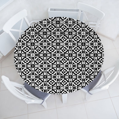 East Urban Home Lattice Fitted Round TablecloBlack and White 79407